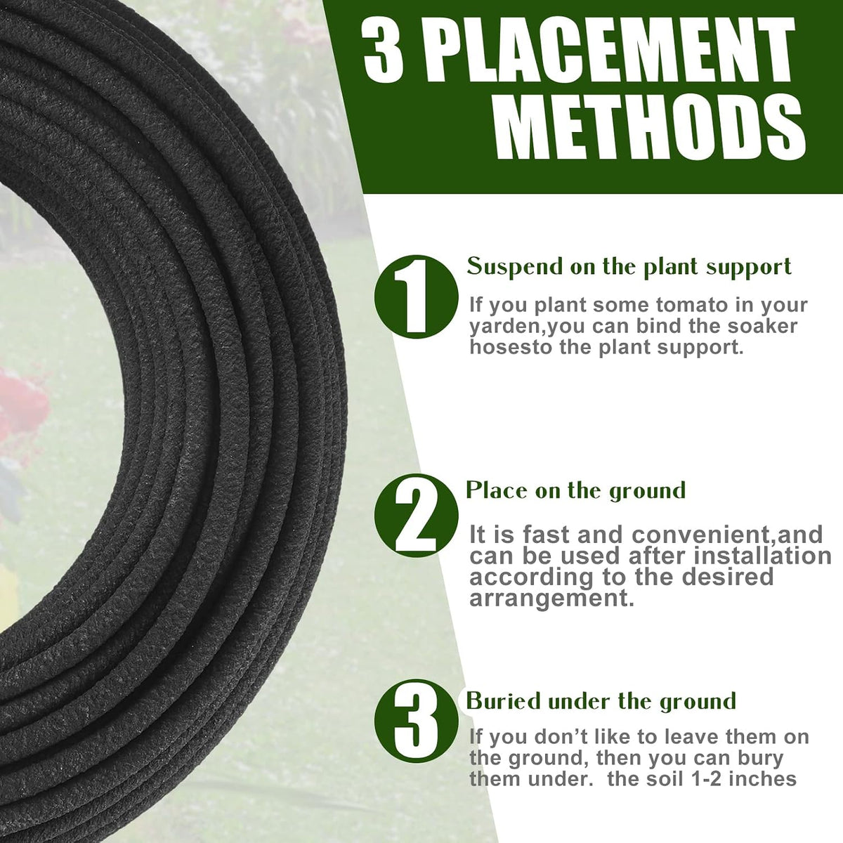 100 ft 1/4 in Irrigation Tubing Soaker Hose System, Rubber and PE Material, Porous Drip Line for Watering Hydroponics Vegetable Beds, Black