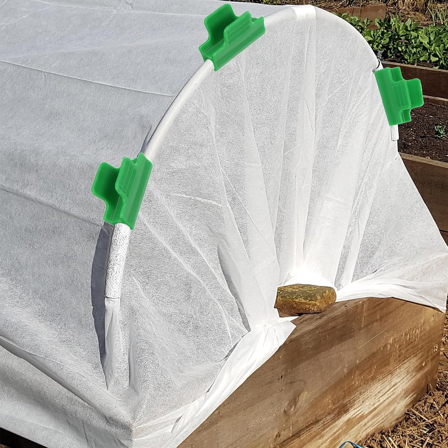 Greenhouse Clamps, 50 Pack Garden Film Row Cover Clips for 16mm Pipe Gardening Hoop Plant Cover Support Netting Tunnel Shade Cloth, Green