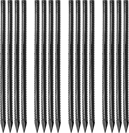 12 Inch Rebar Stakes J Hook Ground Stakes 16-Pack Heavy Duty Galvanized Chain Link Fence Stakes Metal Tent Stakes for Outdoor Lawn Decorations Inflatables Canopy Swing Set