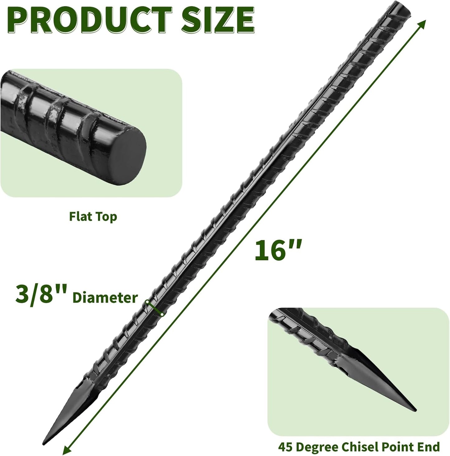 12 Inch Rebar Stakes J Hook Ground Stakes 16-Pack Heavy Duty Galvanized Chain Link Fence Stakes Metal Tent Stakes for Outdoor Lawn Decorations Inflatables Canopy Swing Set