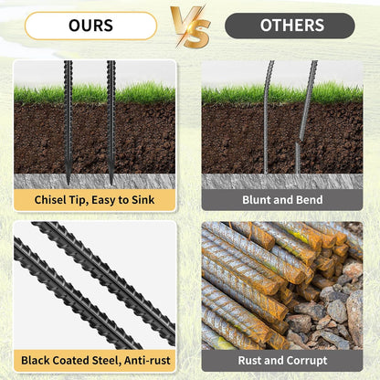 12 Inch Rebar Stakes J Hook Ground Stakes 16-Pack Heavy Duty Galvanized Chain Link Fence Stakes Metal Tent Stakes for Outdoor Lawn Decorations Inflatables Canopy Swing Set