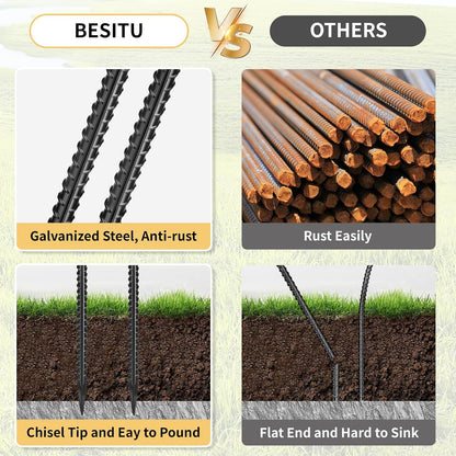 12 Inch Rebar Stakes J Hook Ground Stakes 16-Pack Heavy Duty Galvanized Chain Link Fence Stakes Metal Tent Stakes for Outdoor Lawn Decorations Inflatables Canopy Swing Set