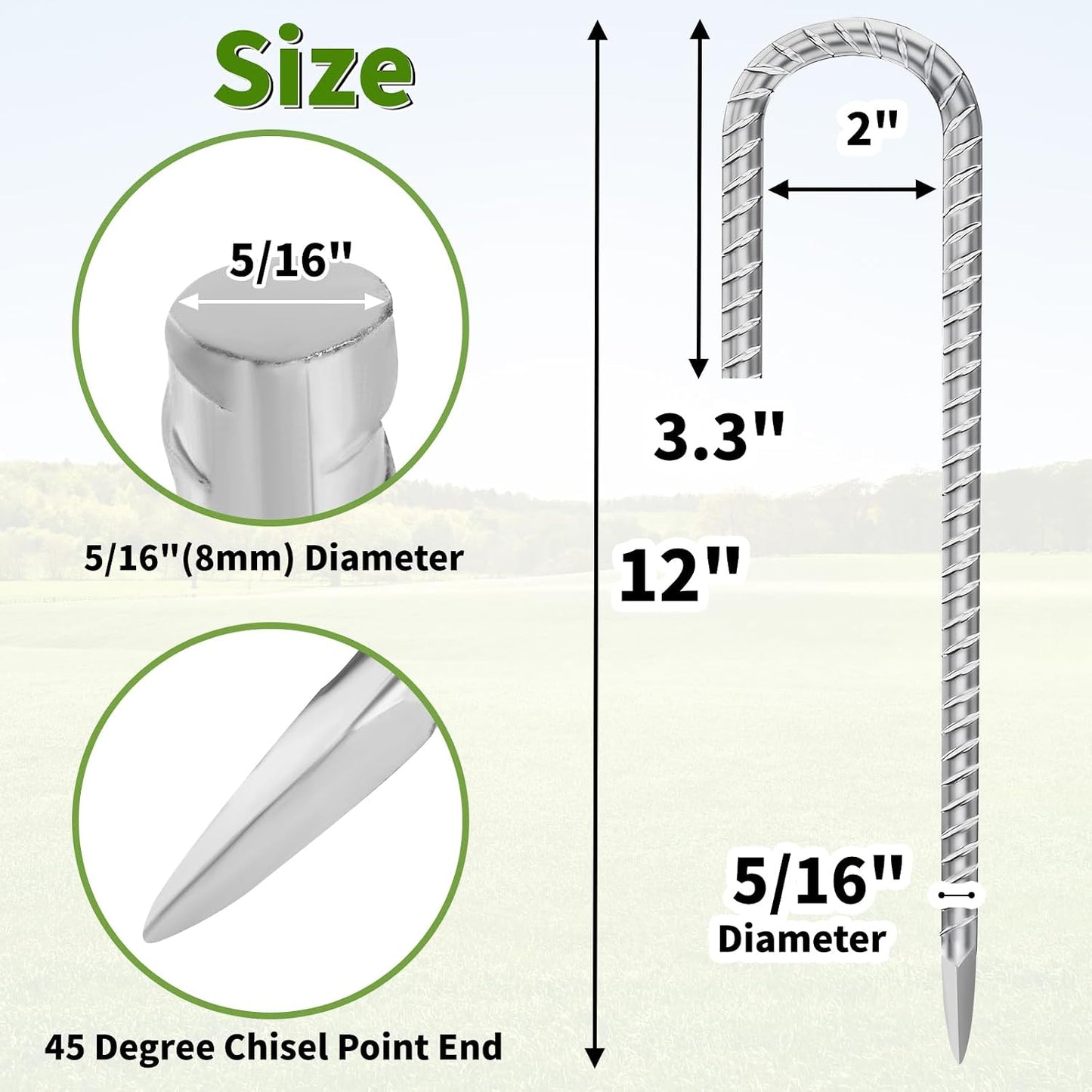 12 Inch Rebar Stakes J Hook Ground Stakes 16-Pack Heavy Duty Galvanized Chain Link Fence Stakes Metal Tent Stakes for Outdoor Lawn Decorations Inflatables Canopy Swing Set