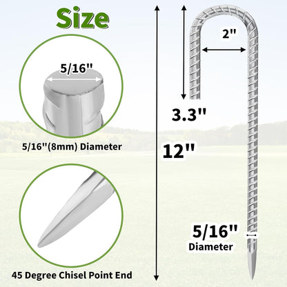 12 Inch Rebar Stakes J Hook Ground Stakes 16-Pack Heavy Duty Galvanized Chain Link Fence Stakes Metal Tent Stakes for Outdoor Lawn Decorations Inflatables Canopy Swing Set