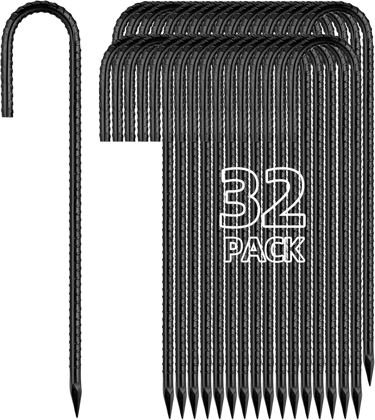 12 Inch Rebar Stakes J Hook Ground Stakes 16-Pack Heavy Duty Galvanized Chain Link Fence Stakes Metal Tent Stakes for Outdoor Lawn Decorations Inflatables Canopy Swing Set