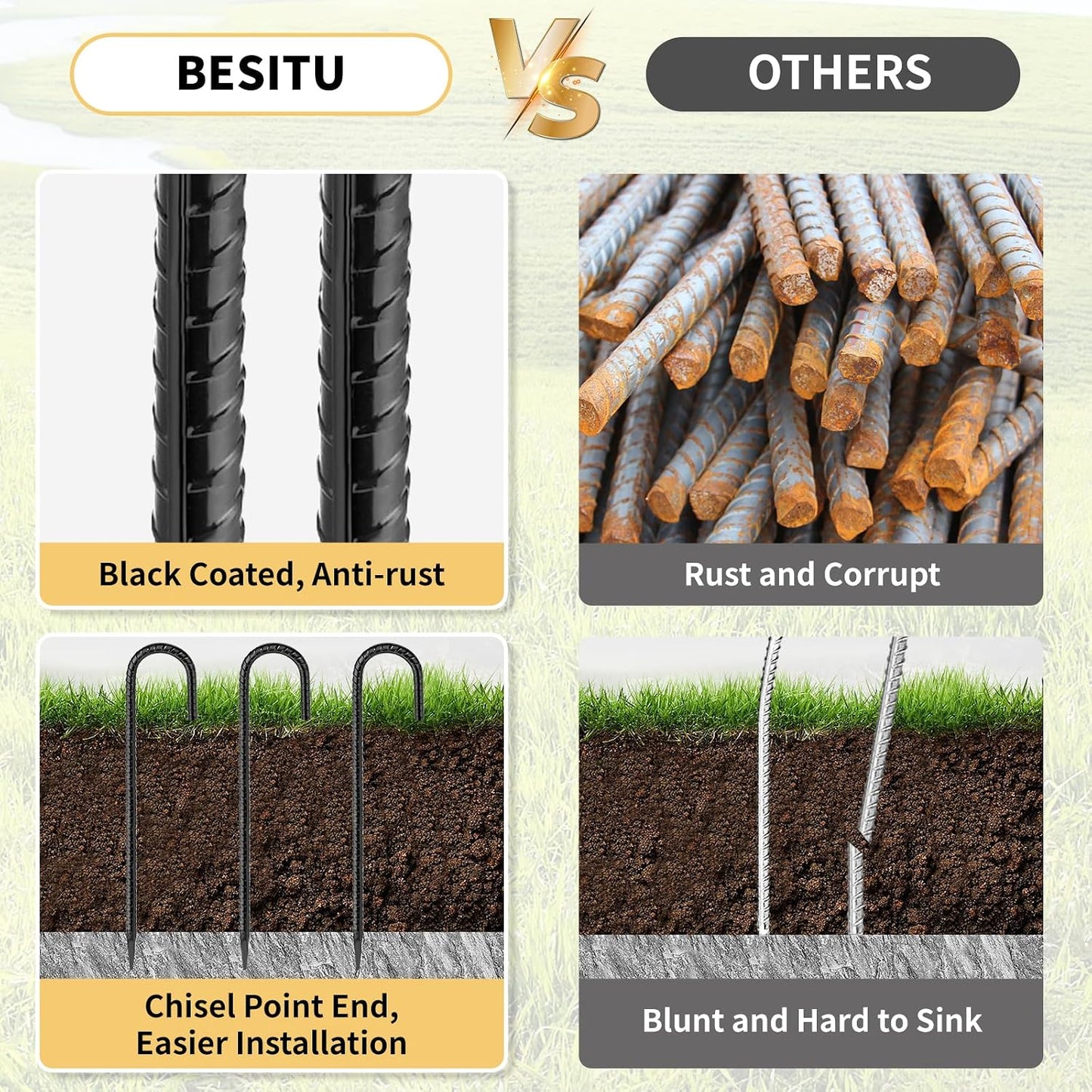 12 Inch Rebar Stakes J Hook Ground Stakes 16-Pack Heavy Duty Galvanized Chain Link Fence Stakes Metal Tent Stakes for Outdoor Lawn Decorations Inflatables Canopy Swing Set