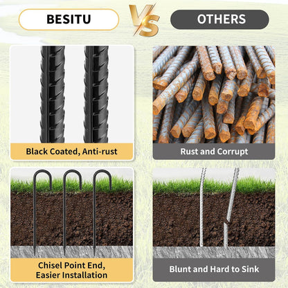 12 Inch Rebar Stakes J Hook Ground Stakes 16-Pack Heavy Duty Galvanized Chain Link Fence Stakes Metal Tent Stakes for Outdoor Lawn Decorations Inflatables Canopy Swing Set