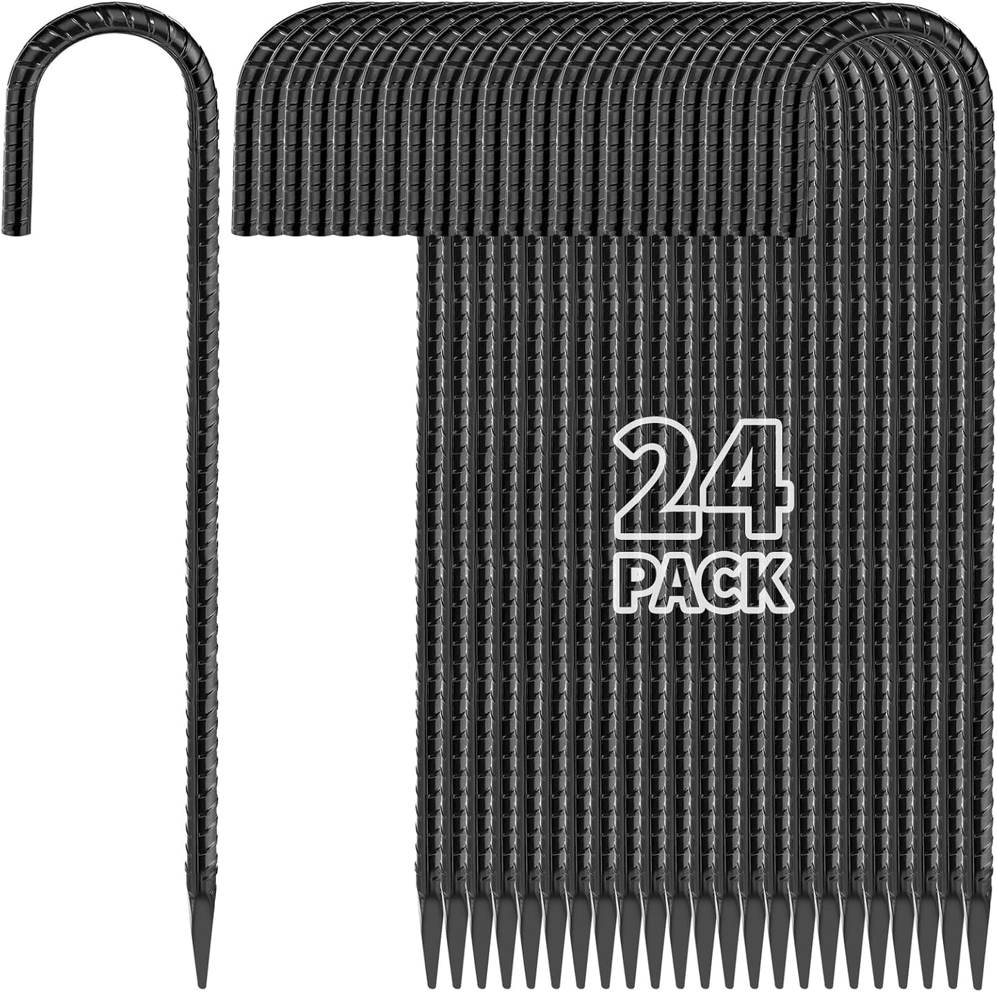 12 Inch Rebar Stakes J Hook Ground Stakes 16-Pack Heavy Duty Galvanized Chain Link Fence Stakes Metal Tent Stakes for Outdoor Lawn Decorations Inflatables Canopy Swing Set