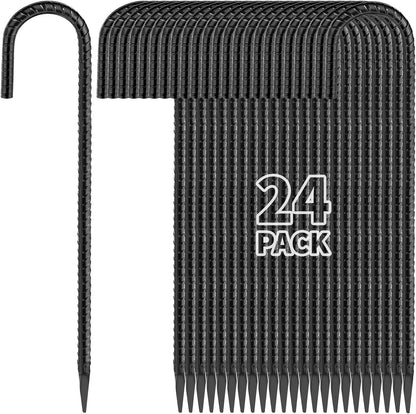 12 Inch Rebar Stakes J Hook Ground Stakes 16-Pack Heavy Duty Galvanized Chain Link Fence Stakes Metal Tent Stakes for Outdoor Lawn Decorations Inflatables Canopy Swing Set