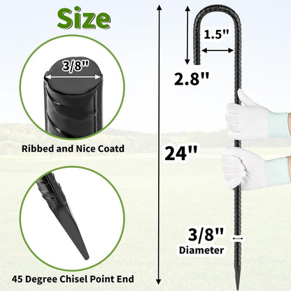 12 Inch Rebar Stakes J Hook Ground Stakes 16-Pack Heavy Duty Galvanized Chain Link Fence Stakes Metal Tent Stakes for Outdoor Lawn Decorations Inflatables Canopy Swing Set