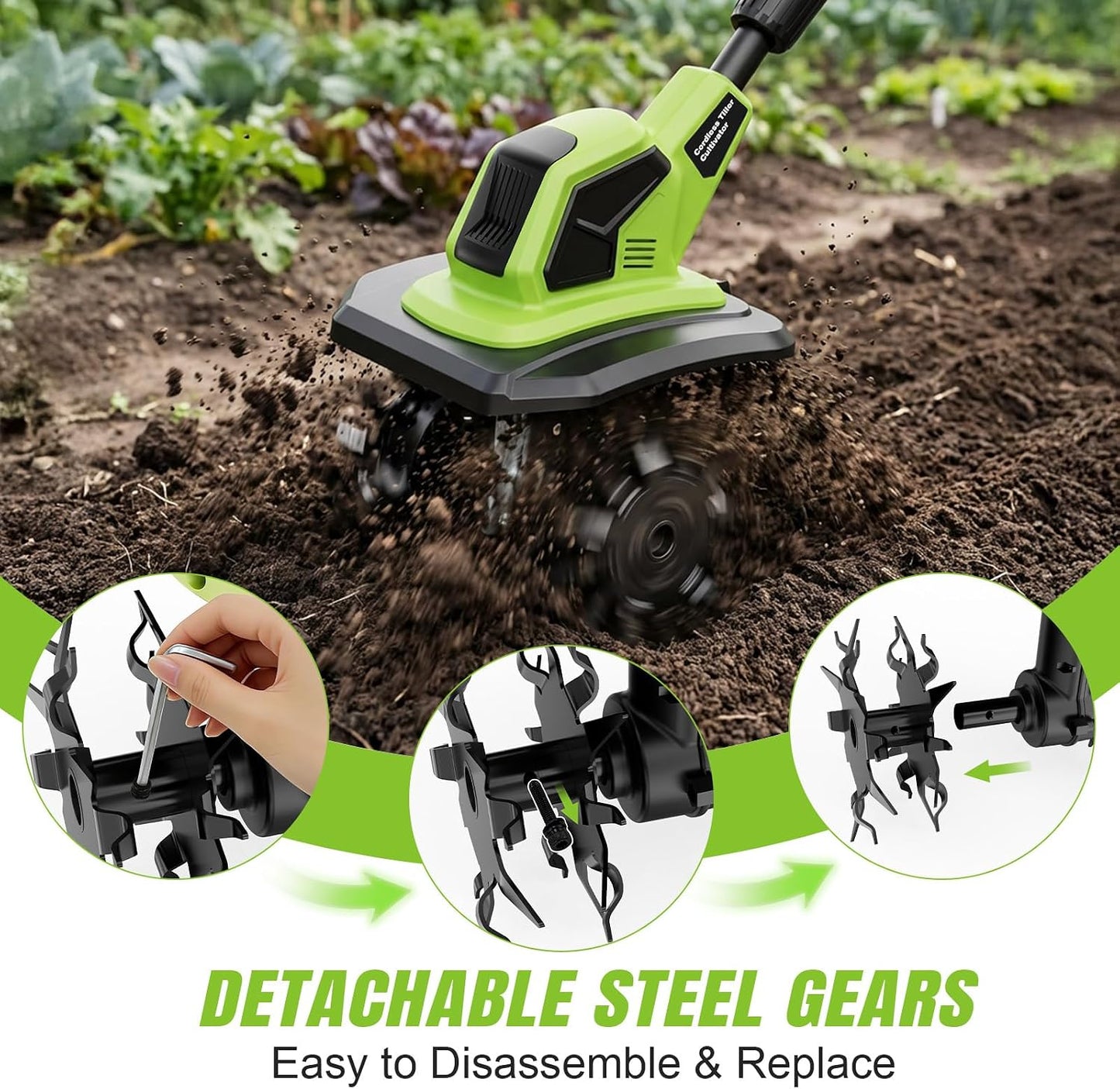 6000mAh Cordlees Tiller Cultivator for Gardening