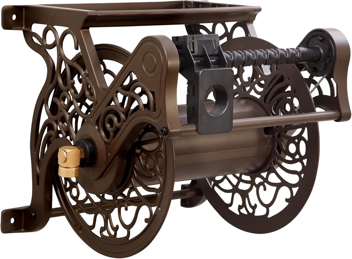 Liberty Garden 708 Steel Decorative Wall Mount Garden Hose Reel, Holds 125-Feet of 5/8-Inch Hose - Bronze