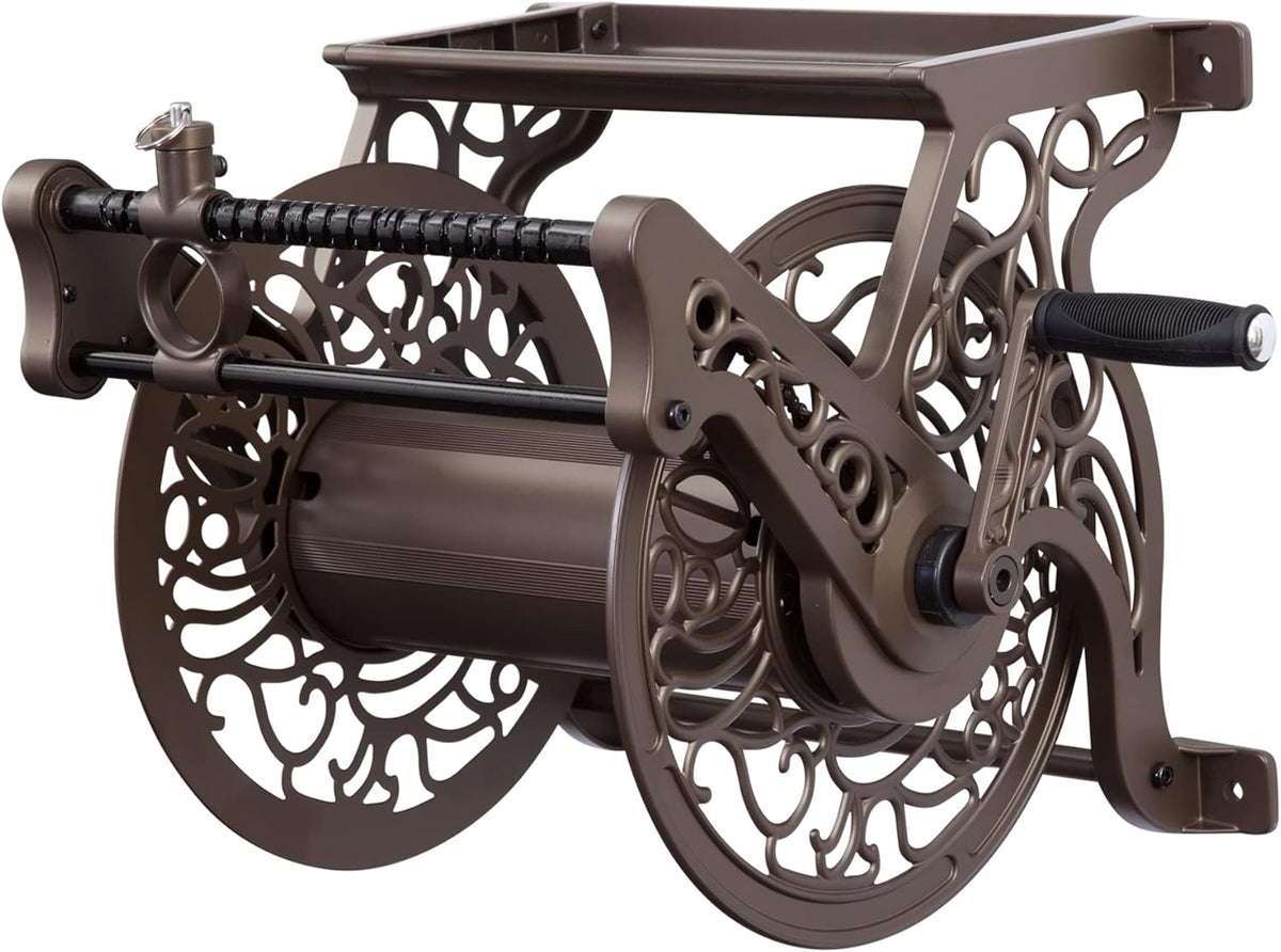 Liberty Garden 708 Steel Decorative Wall Mount Garden Hose Reel, Holds 125-Feet of 5/8-Inch Hose - Bronze