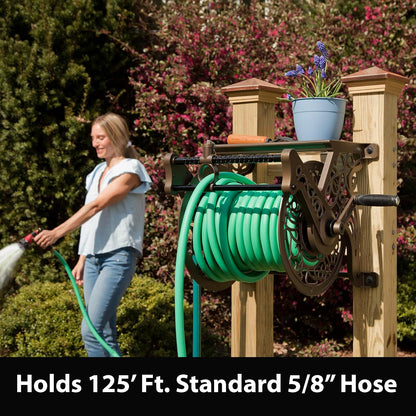 Liberty Garden 708 Steel Decorative Wall Mount Garden Hose Reel, Holds 125-Feet of 5/8-Inch Hose - Bronze