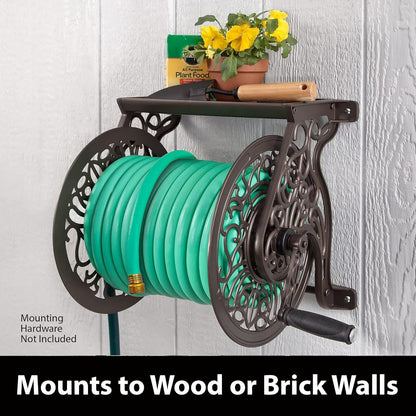 Liberty Garden 708 Steel Decorative Wall Mount Garden Hose Reel, Holds 125-Feet of 5/8-Inch Hose - Bronze