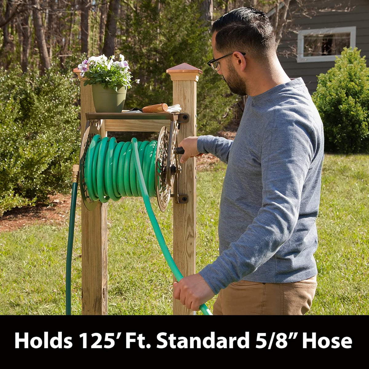 Liberty Garden 708 Steel Decorative Wall Mount Garden Hose Reel, Holds 125-Feet of 5/8-Inch Hose - Bronze