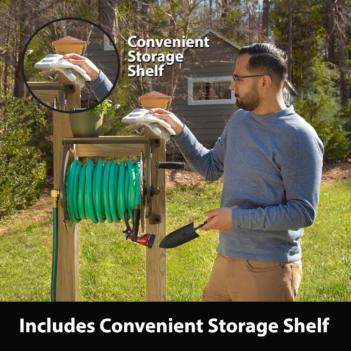 Liberty Garden 708 Steel Decorative Wall Mount Garden Hose Reel, Holds 125-Feet of 5/8-Inch Hose - Bronze