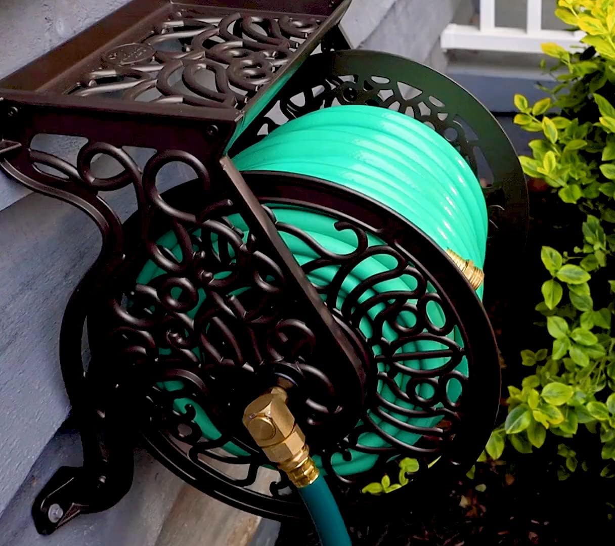 Liberty Garden 708 Steel Decorative Wall Mount Garden Hose Reel, Holds 125-Feet of 5/8-Inch Hose - Bronze