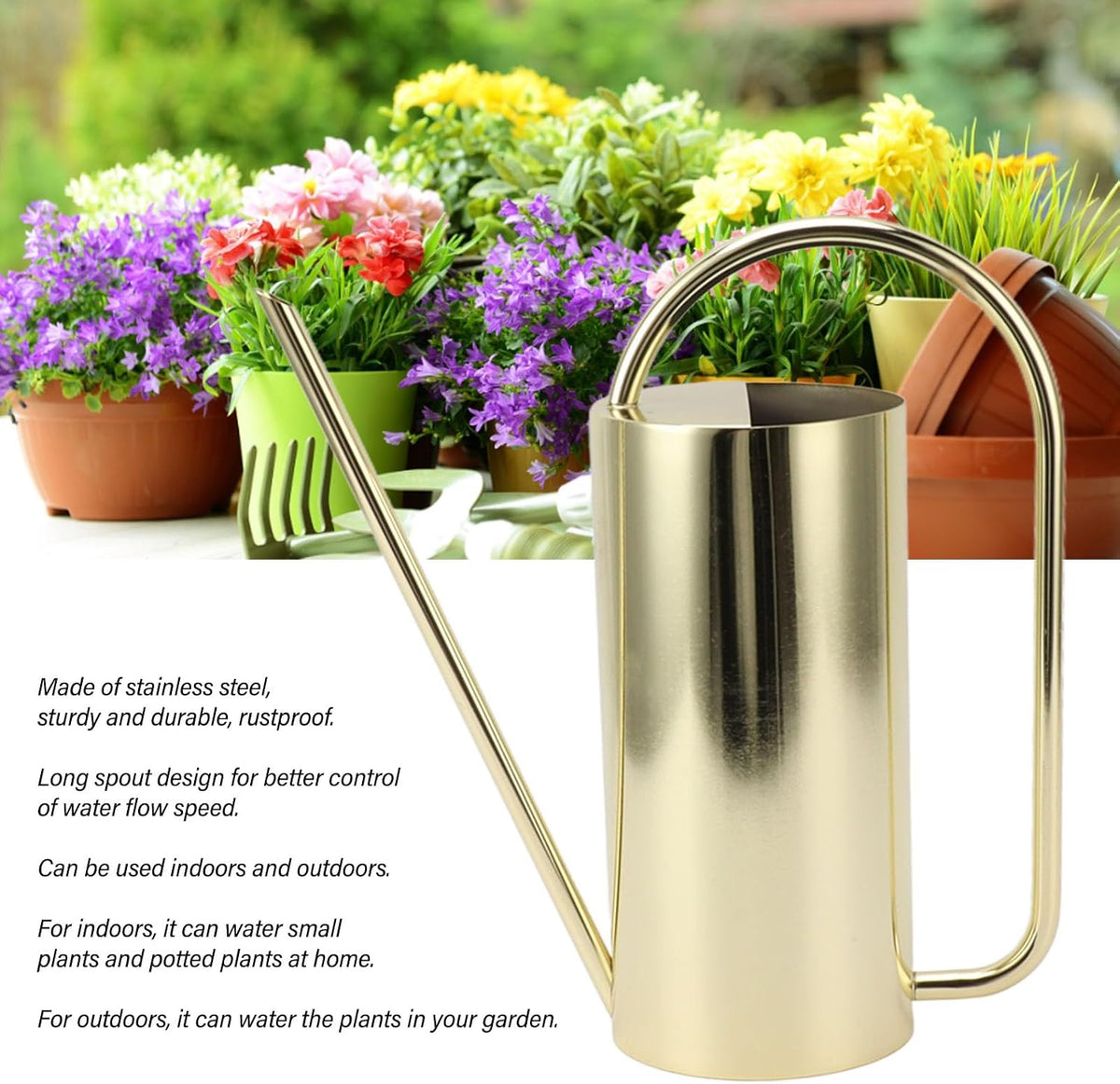 1500ml Indoor Watering Can, Large Capacity Long Spout Stainless Steel Plant Watering Can, Watering Kettle for Outdoors Horticultural Enthusiast (Black)