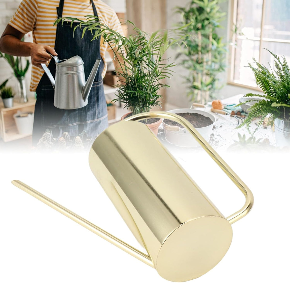 1500ml Indoor Watering Can, Large Capacity Long Spout Stainless Steel Plant Watering Can, Watering Kettle for Outdoors Horticultural Enthusiast (Black)