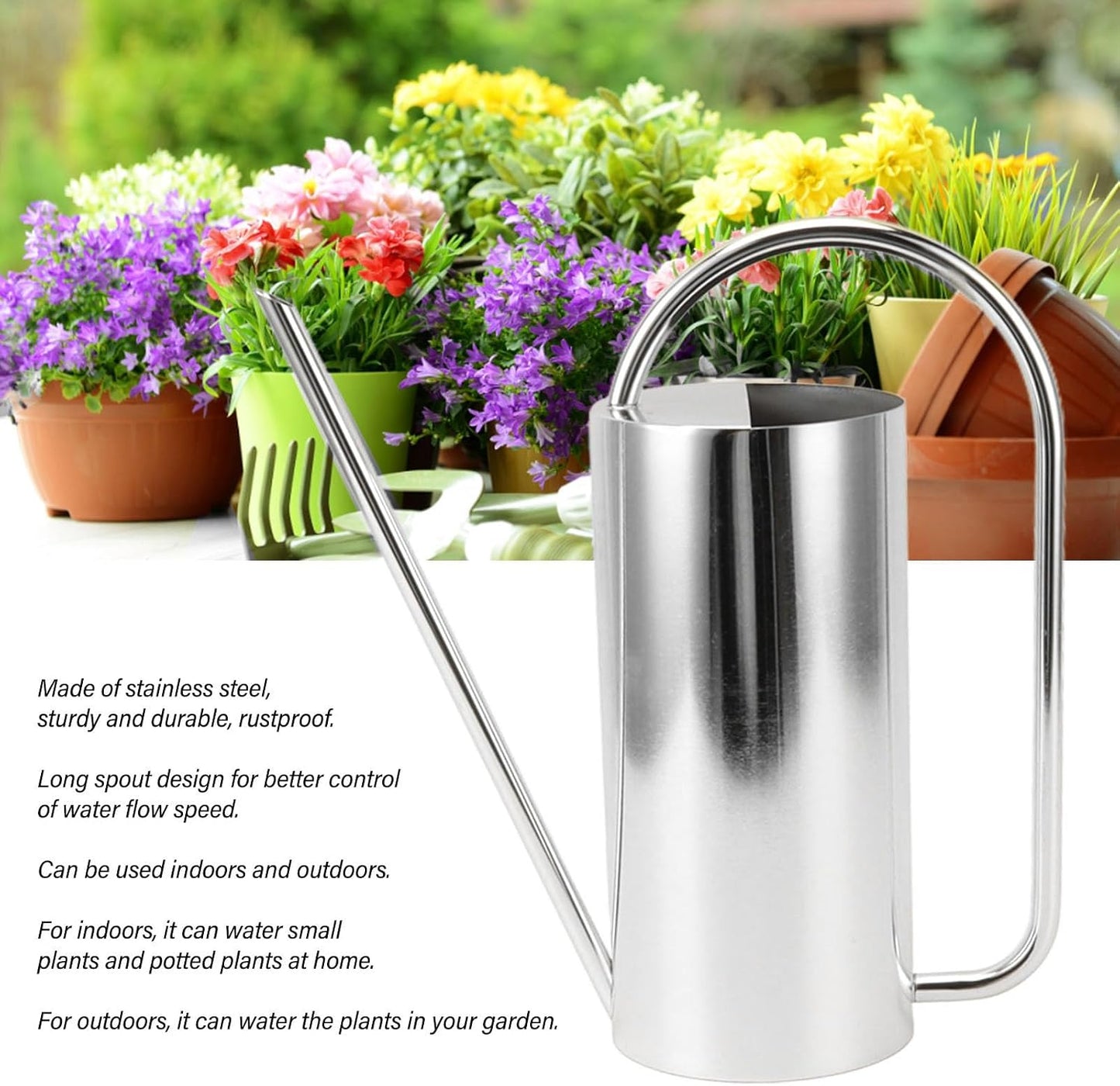 1500ml Indoor Watering Can, Large Capacity Long Spout Stainless Steel Plant Watering Can, Watering Kettle for Outdoors Horticultural Enthusiast (Black)