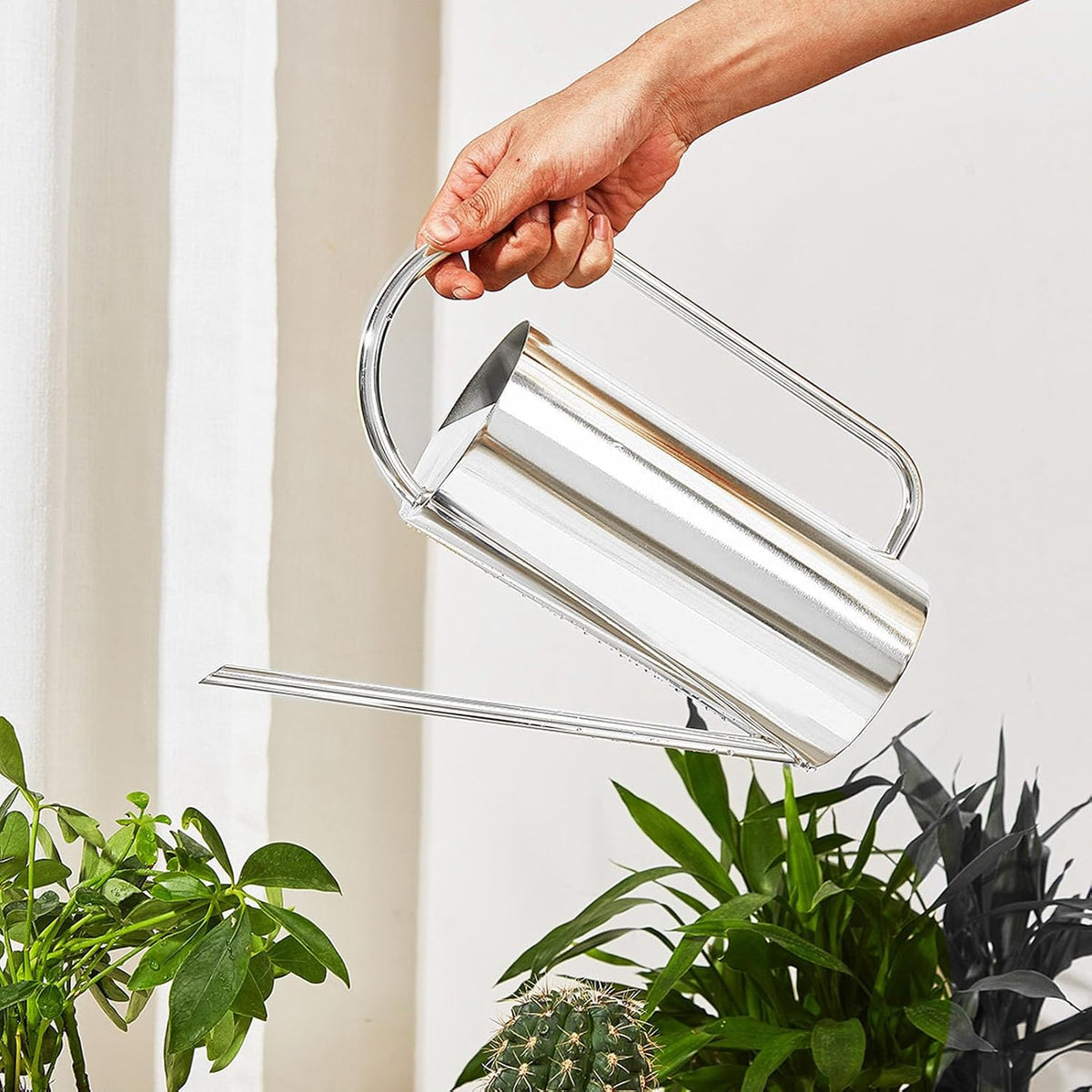 1500ml Indoor Watering Can, Large Capacity Long Spout Stainless Steel Plant Watering Can, Watering Kettle for Outdoors Horticultural Enthusiast (Black)