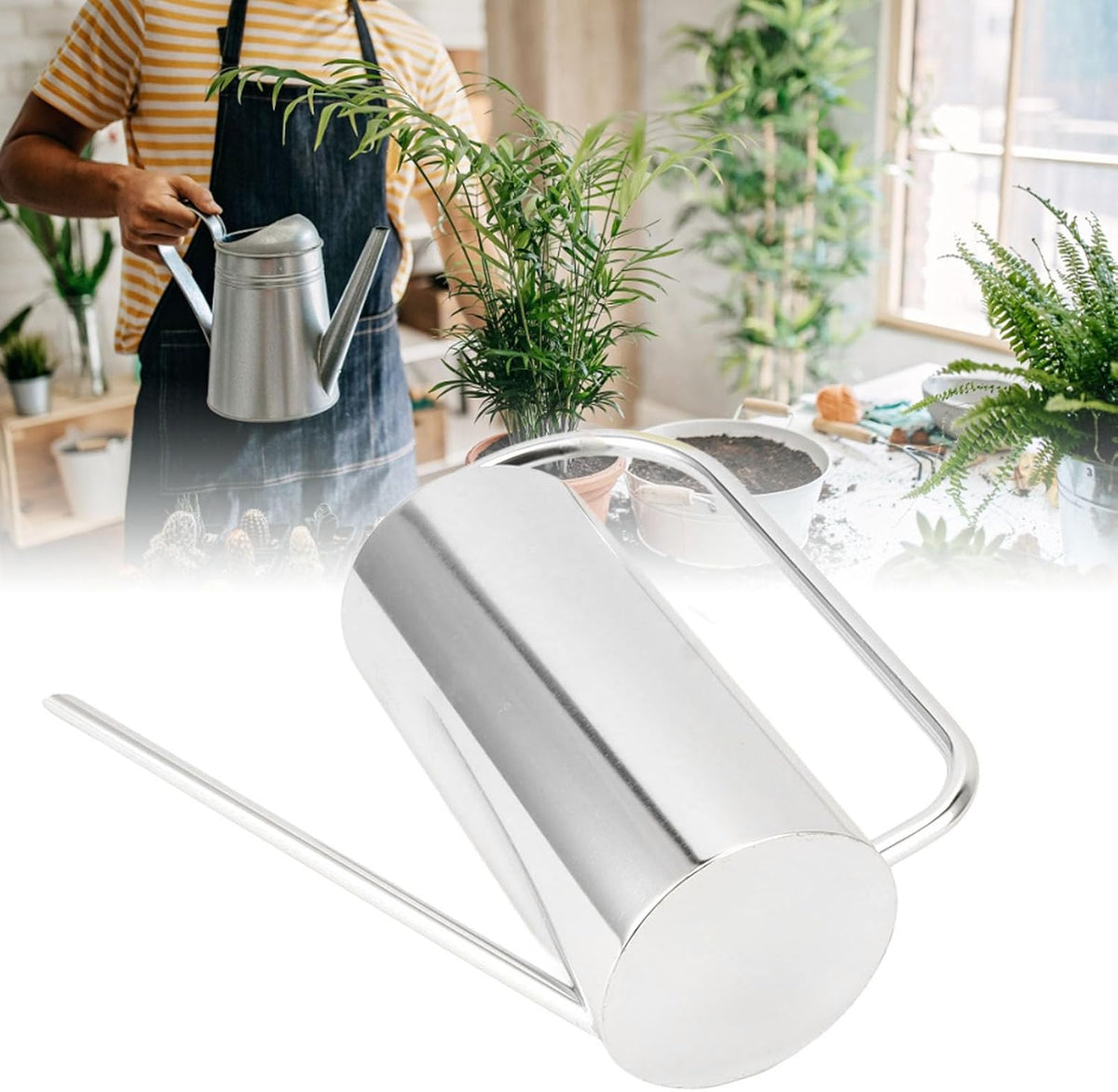 1500ml Indoor Watering Can, Large Capacity Long Spout Stainless Steel Plant Watering Can, Watering Kettle for Outdoors Horticultural Enthusiast (Black)