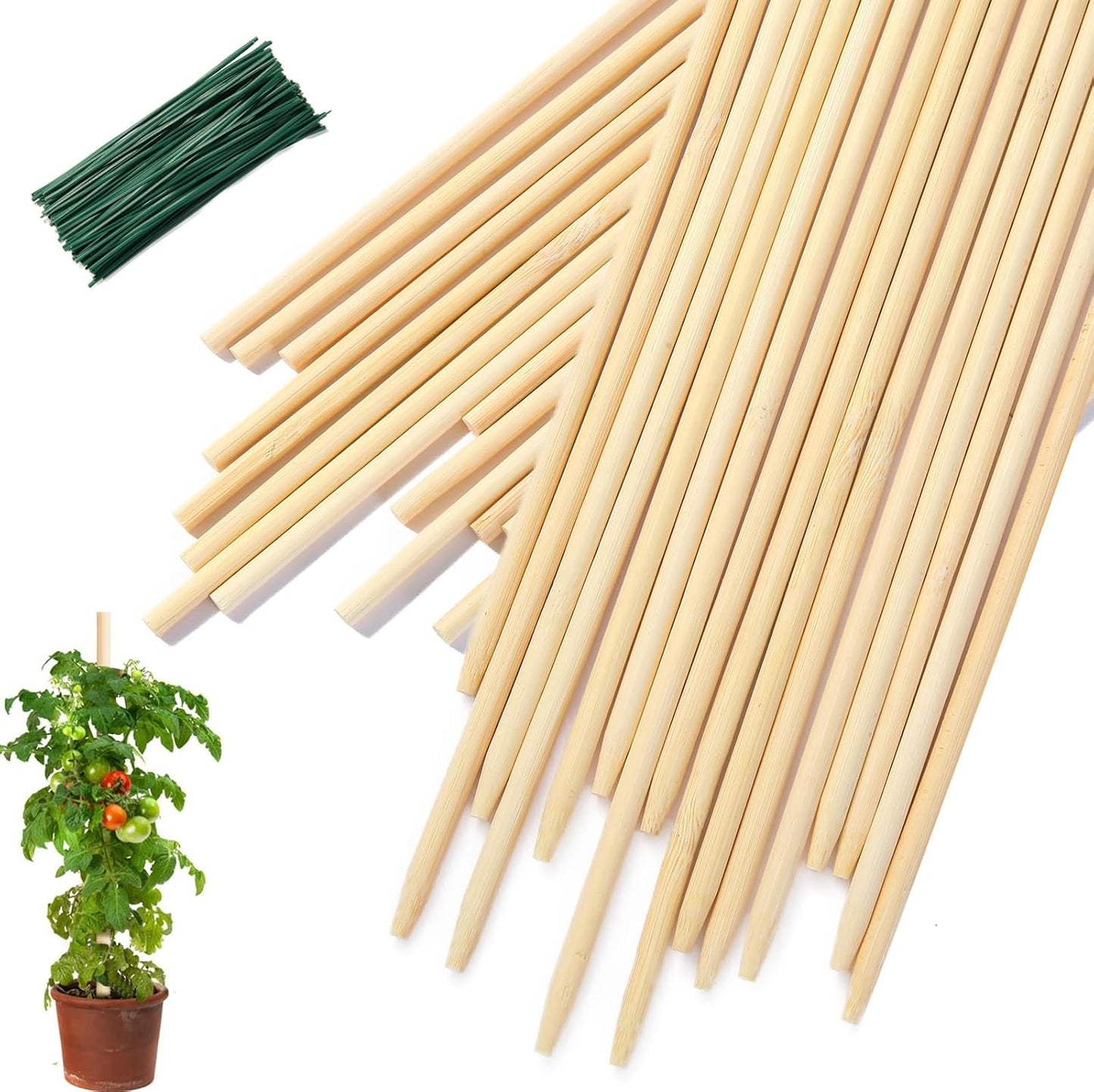 46 PCS Bamboo Plant Stakes 18 Inch, 5mm Thick Wood Plant Support Stakes