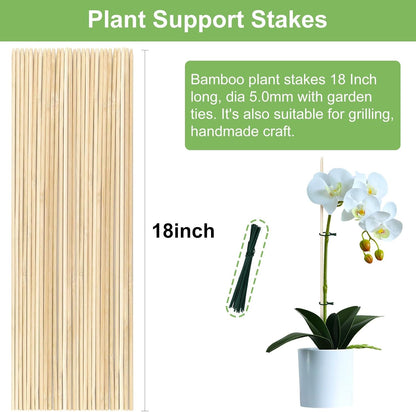46 PCS Bamboo Plant Stakes 18 Inch, 5mm Thick Wood Plant Support Stakes