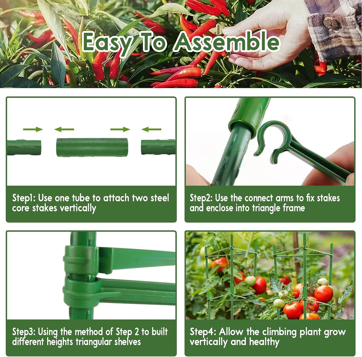 6 Pack 5.2 FT Tomato Cages for Garden, Heavy Duty Tomato Trellis