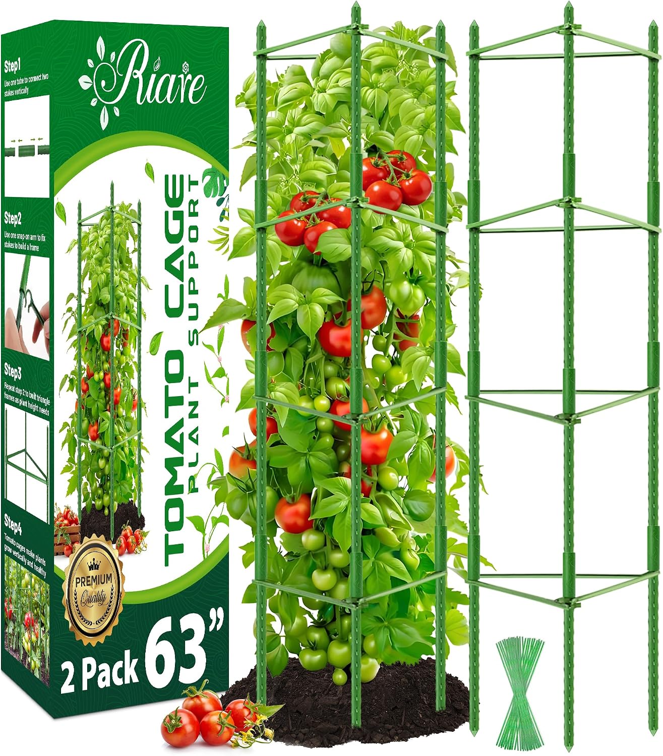 6 Pack 5.2 FT Tomato Cages for Garden, Heavy Duty Tomato Trellis