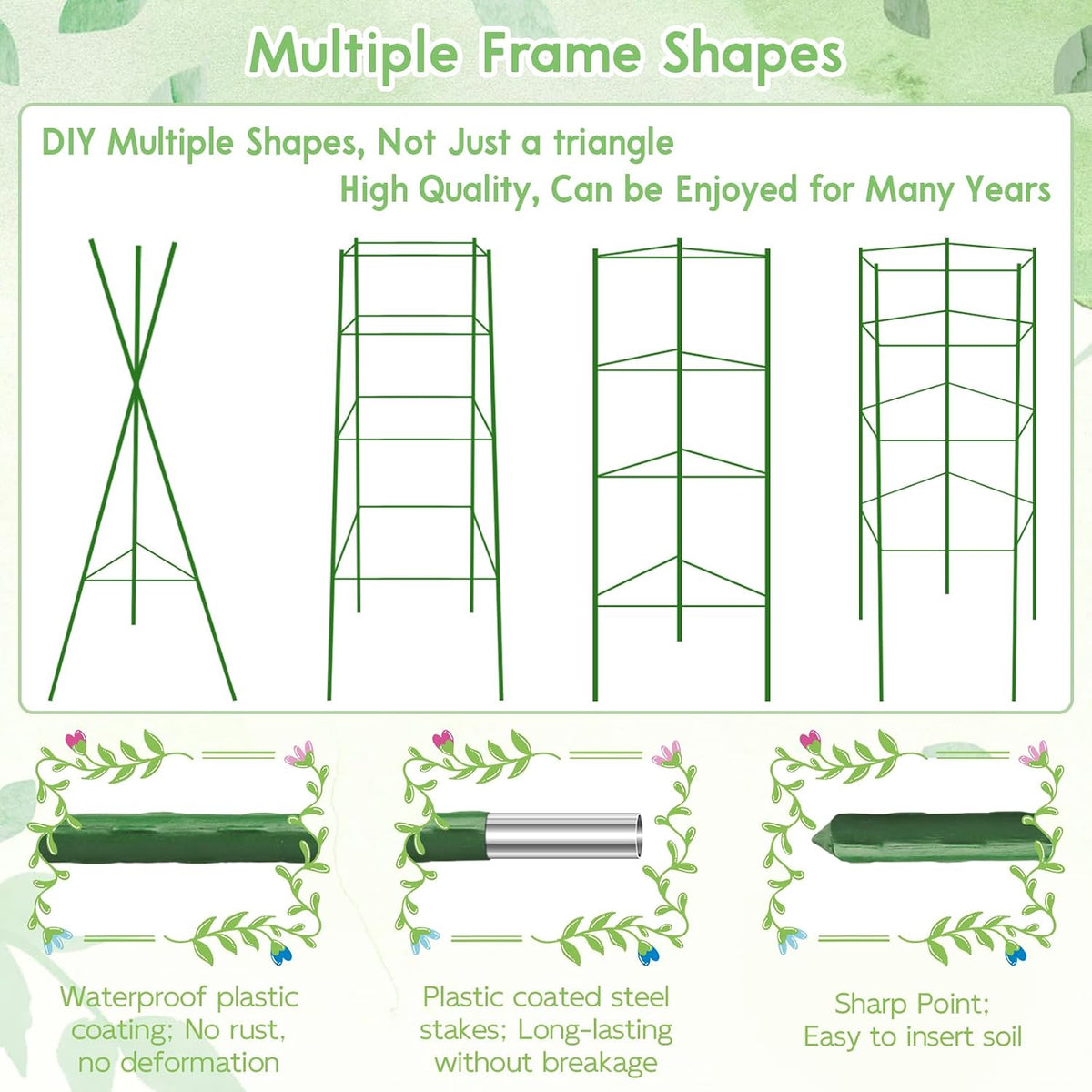 6 Pack 5.2 FT Tomato Cages for Garden, Heavy Duty Tomato Trellis