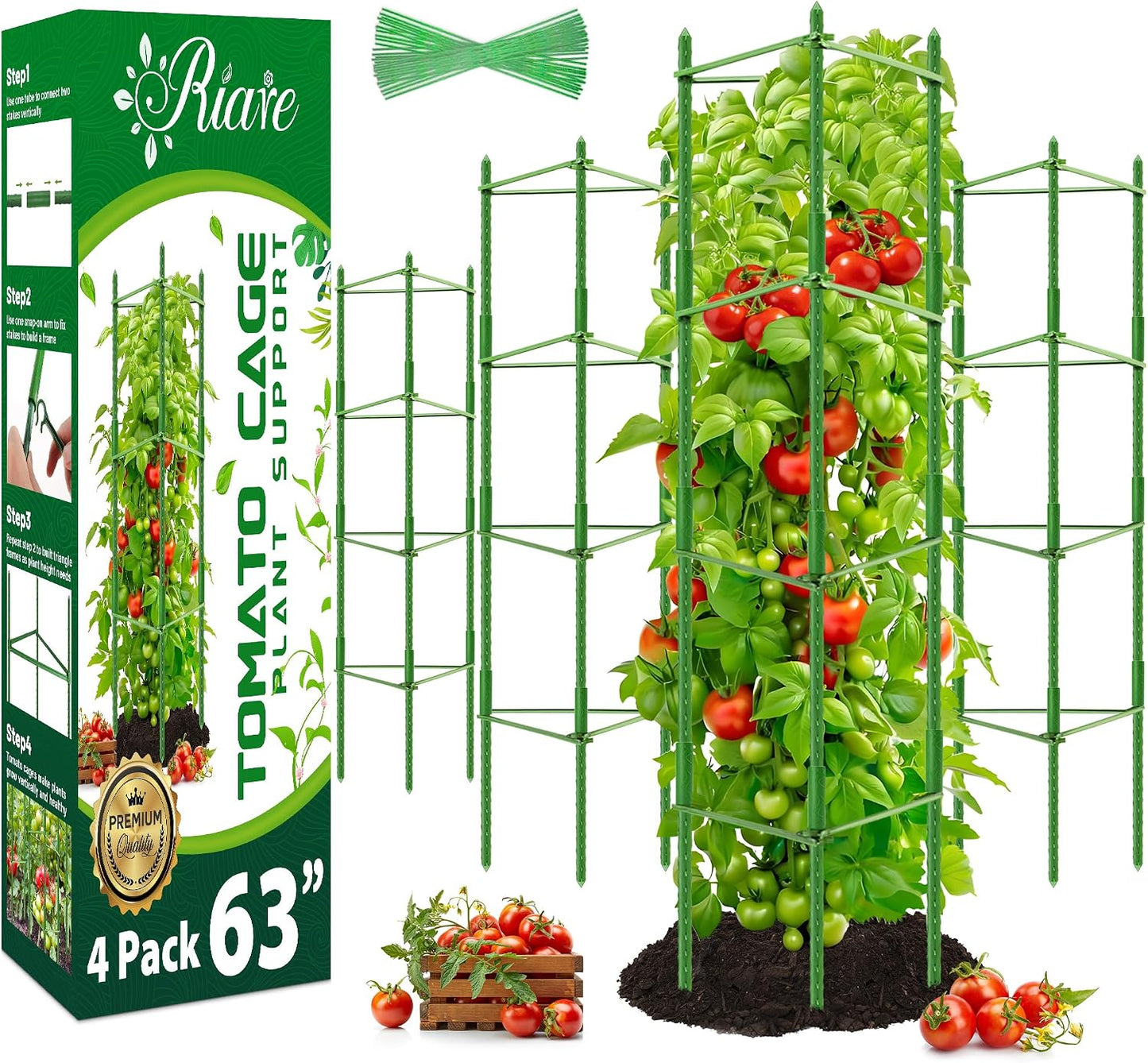 6 Pack 5.2 FT Tomato Cages for Garden, Heavy Duty Tomato Trellis