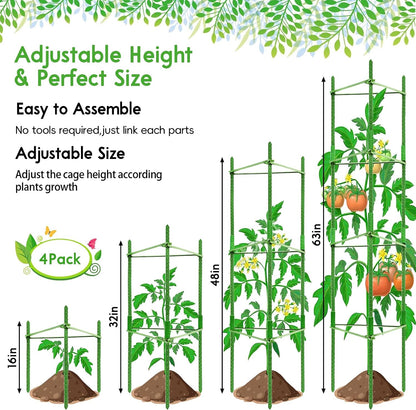 6 Pack 5.2 FT Tomato Cages for Garden, Heavy Duty Tomato Trellis