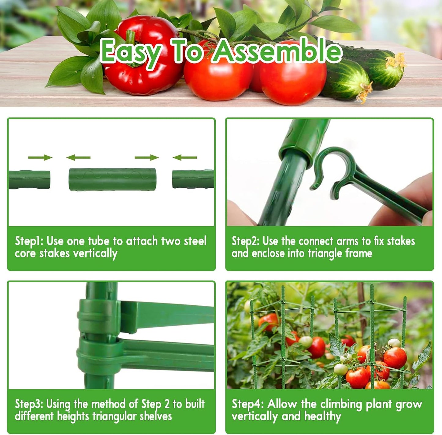 6 Pack 5.2 FT Tomato Cages for Garden, Heavy Duty Tomato Trellis