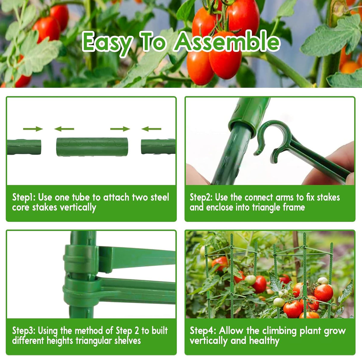 6 Pack 5.2 FT Tomato Cages for Garden, Heavy Duty Tomato Trellis