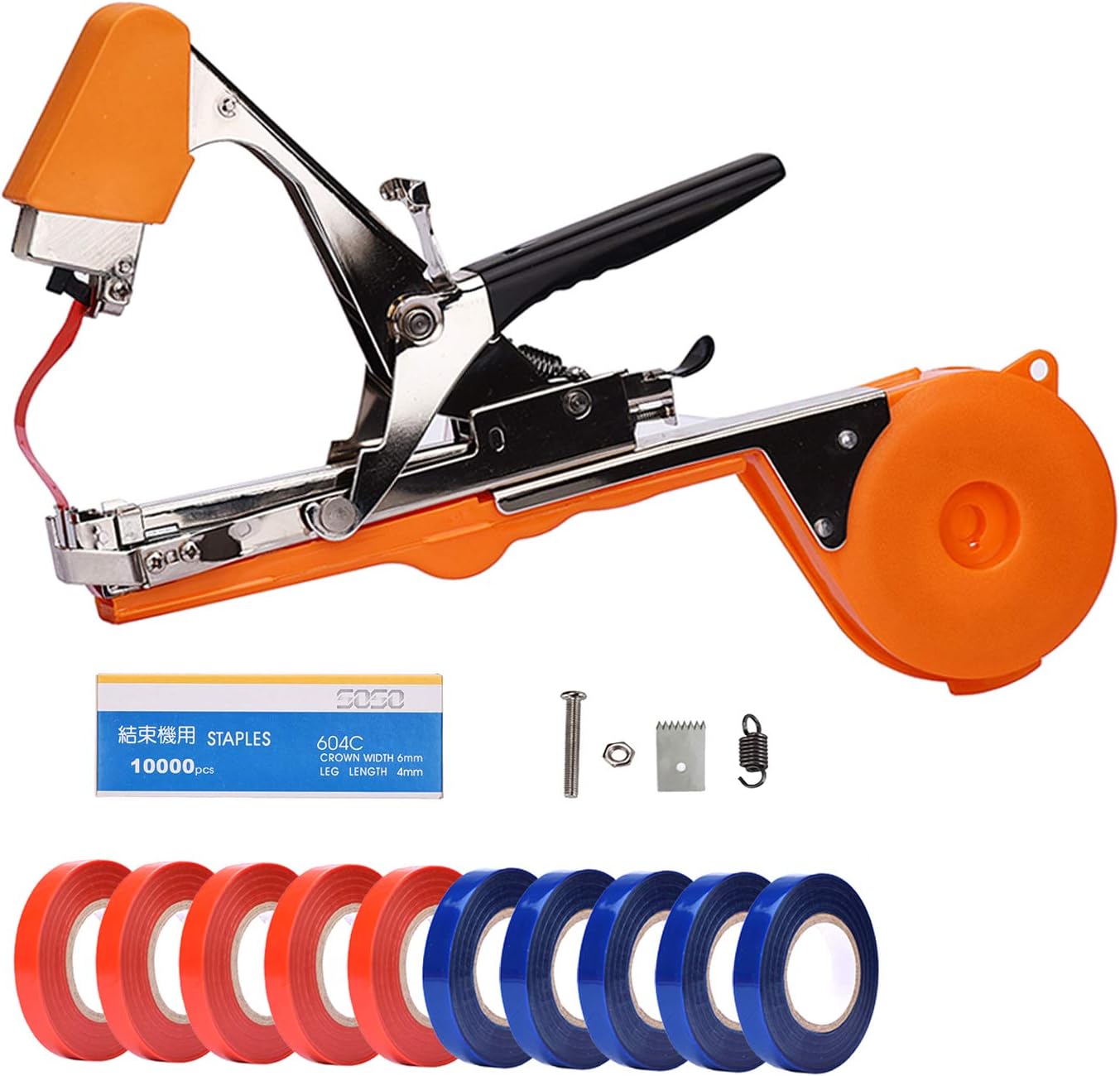 Plant Tying Machine Tape Tool for Tomatoes Peppers Grapes Cucumbers and Vining Vegetables Quickly and Easily Tie, Great for Gardeners Farmers, with Tapes, Spare Parts, Staples - Red