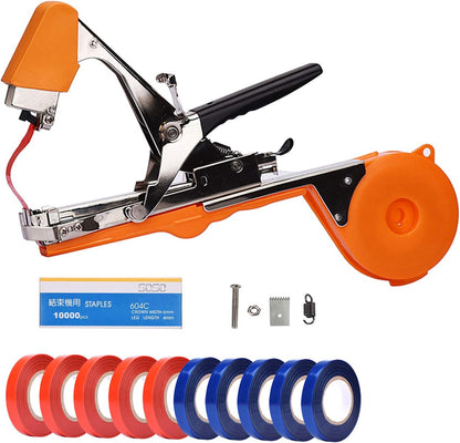 Plant Tying Machine Tape Tool for Tomatoes Peppers Grapes Cucumbers and Vining Vegetables Quickly and Easily Tie, Great for Gardeners Farmers, with Tapes, Spare Parts, Staples - Red