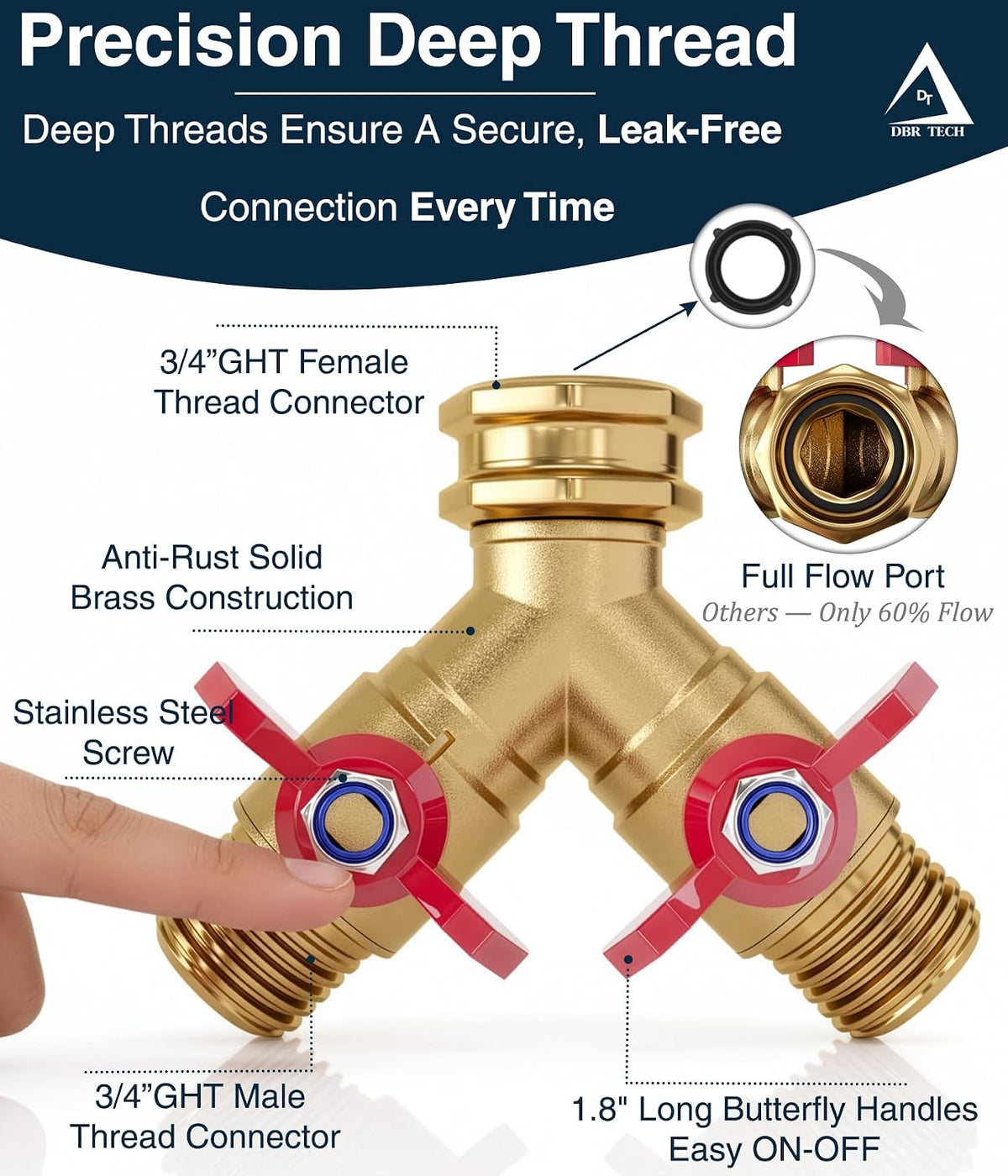 ® Garden Hose Splitter 2 Way | Full Flow & Heavy Duty Leak-Proof Brass Water Divider with Dual Shut-Off Valves, Y (Wye) Connector for Outdoor Faucets, Spigots, Lawn & RV | Industrial-Grade