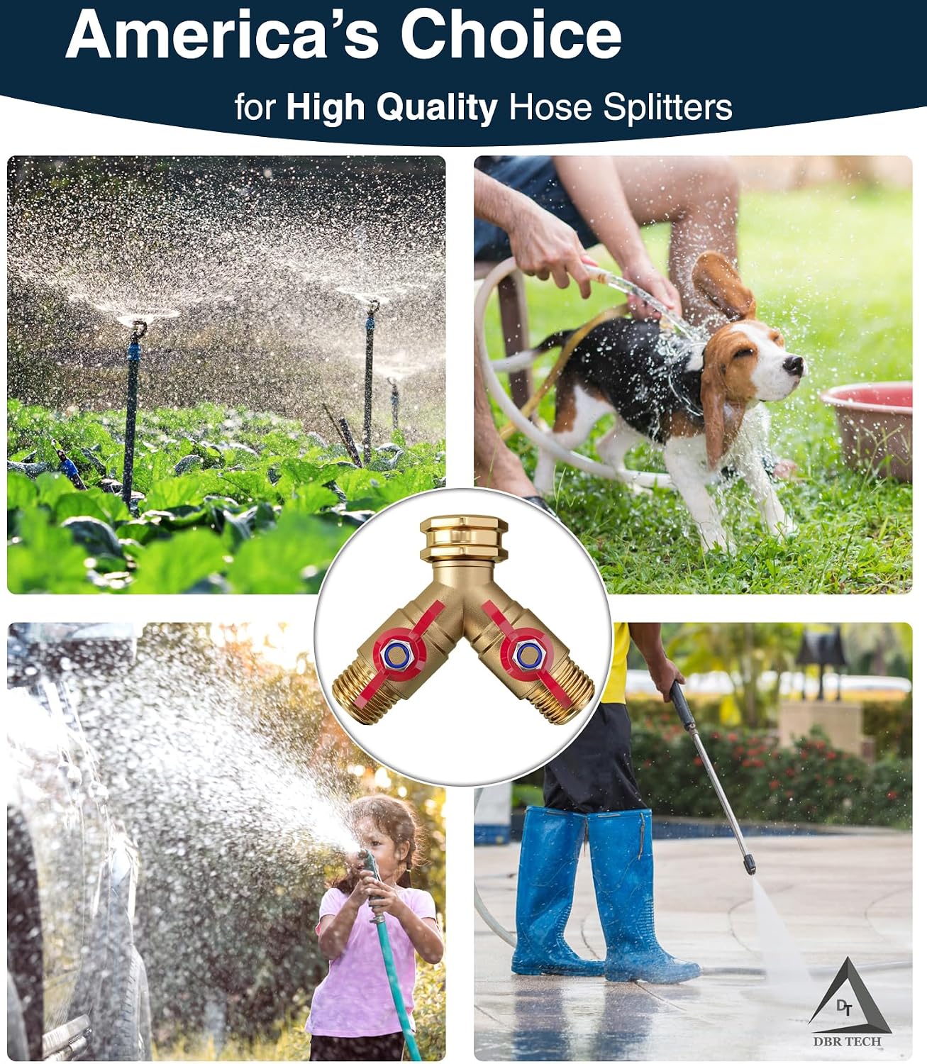 ® Garden Hose Splitter 2 Way | Full Flow & Heavy Duty Leak-Proof Brass Water Divider with Dual Shut-Off Valves, Y (Wye) Connector for Outdoor Faucets, Spigots, Lawn & RV | Industrial-Grade