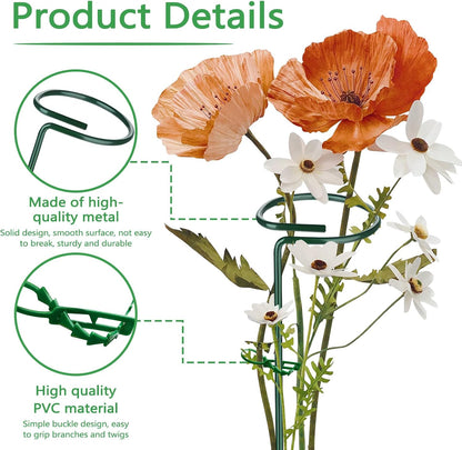 4 Packs Adjustable 35.4" Plant Stakes and Supports with 30 Pieces 9" Twist Ties, Green Plant Holder Stick Outdoor Indoor, Metal Flower Support Stakes Rings for Gardens Vegetables (90 cm)