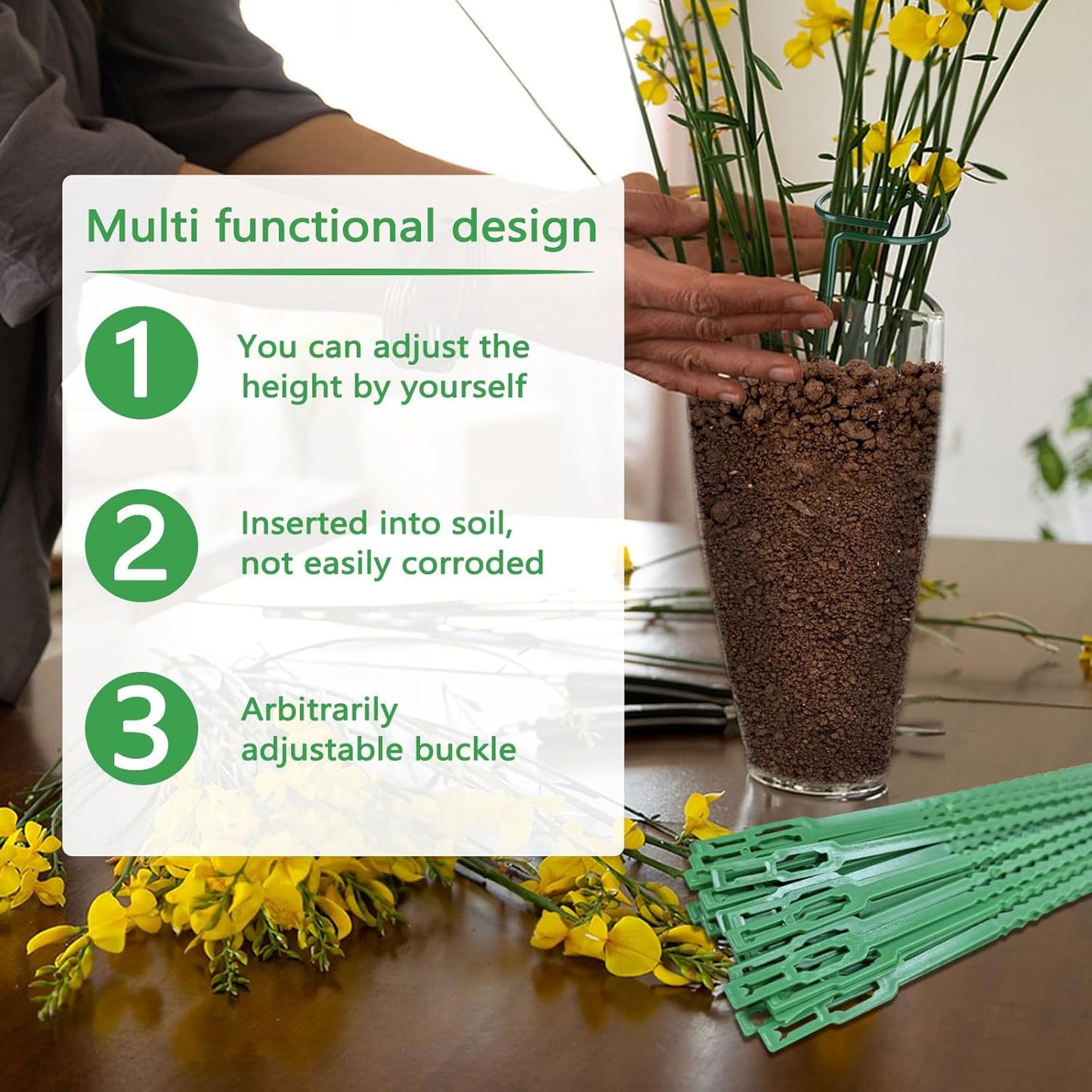 4 Packs Adjustable 35.4" Plant Stakes and Supports with 30 Pieces 9" Twist Ties, Green Plant Holder Stick Outdoor Indoor, Metal Flower Support Stakes Rings for Gardens Vegetables (90 cm)