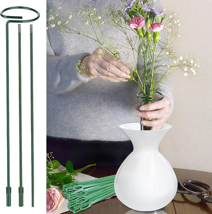 4 Packs Adjustable 35.4" Plant Stakes and Supports with 30 Pieces 9" Twist Ties, Green Plant Holder Stick Outdoor Indoor, Metal Flower Support Stakes Rings for Gardens Vegetables (90 cm)
