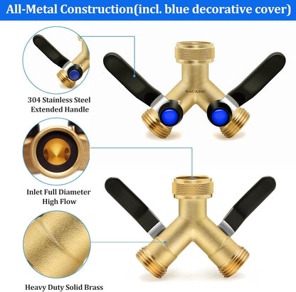 Brass Garden Hose Splitter, Hose y Splitter with Shutoff, Hose Splitter 2 Way Heavy Duty, Brass Y-Valve Water Garden Hose Adapter 2-Way Y-Valve 3/4" GHT Threads