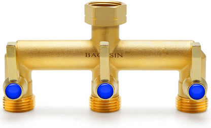 Brass Garden Hose Splitter, Hose y Splitter with Shutoff, Hose Splitter 2 Way Heavy Duty, Brass Y-Valve Water Garden Hose Adapter 2-Way Y-Valve 3/4" GHT Threads