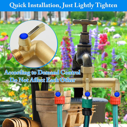 Brass Garden Hose Splitter, Hose y Splitter with Shutoff, Hose Splitter 2 Way Heavy Duty, Brass Y-Valve Water Garden Hose Adapter 2-Way Y-Valve 3/4" GHT Threads