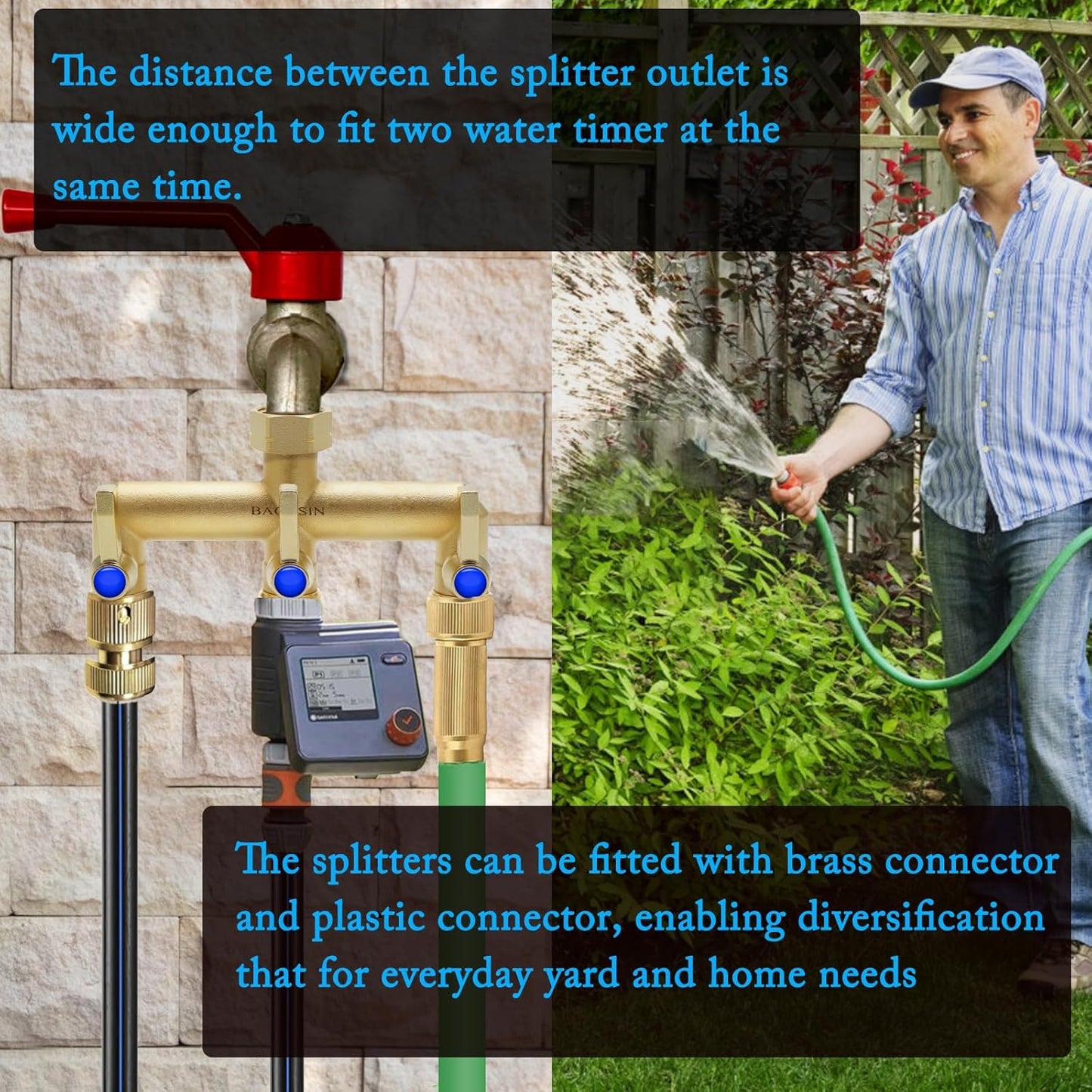 Brass Garden Hose Splitter, Hose y Splitter with Shutoff, Hose Splitter 2 Way Heavy Duty, Brass Y-Valve Water Garden Hose Adapter 2-Way Y-Valve 3/4" GHT Threads