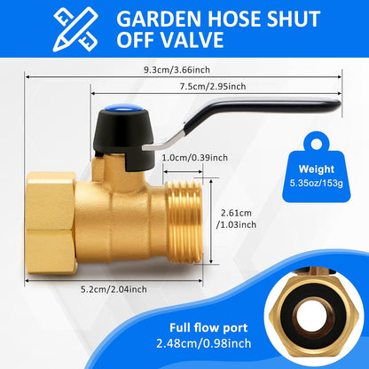 Brass Garden Hose Splitter, Hose y Splitter with Shutoff, Hose Splitter 2 Way Heavy Duty, Brass Y-Valve Water Garden Hose Adapter 2-Way Y-Valve 3/4" GHT Threads