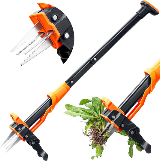Weed Puller Tool - Stand Up Weed Puller with 4-Claw Steel Head, 39" Retractable Handle & Easy-Eject Mechanism for Dandelions, Clover & More, No Bending or Kneeling