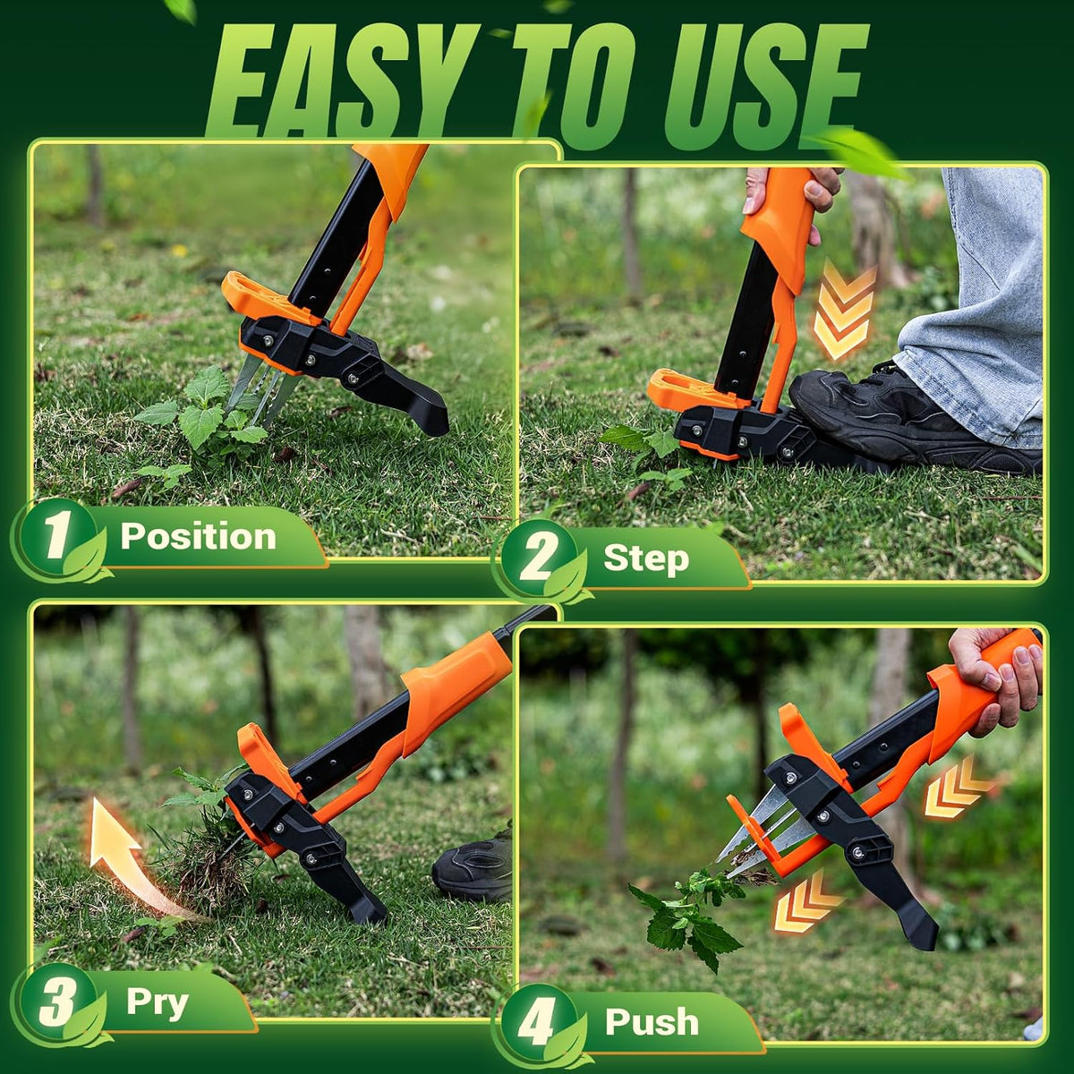 Weed Puller Tool - Stand Up Weed Puller with 4-Claw Steel Head, 39" Retractable Handle & Easy-Eject Mechanism for Dandelions, Clover & More, No Bending or Kneeling